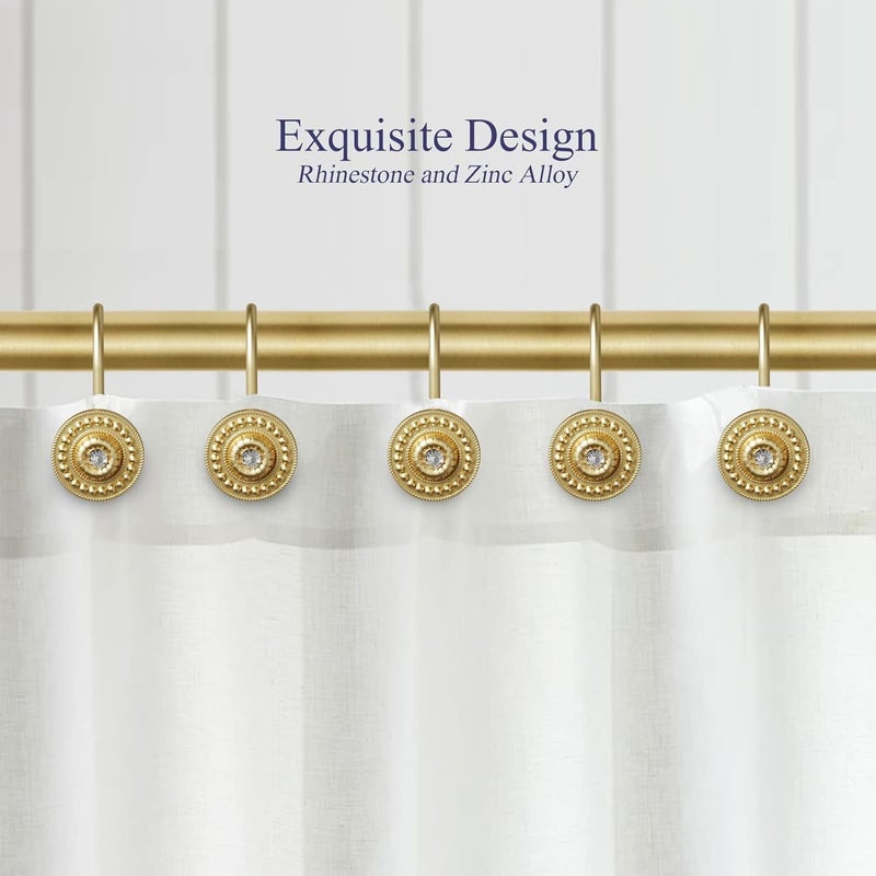 iToplin Gold Shower Hooks & Rings Set of 12 - Rust Proof Metal Decorative Hangers for Bathroom Shower Curtain Rod - Image 4